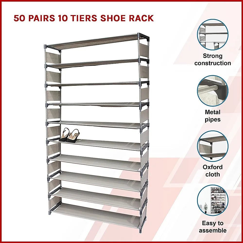 10 Tiers Stackable Shoe Rack, Lightweight Foldable, 50 Pair