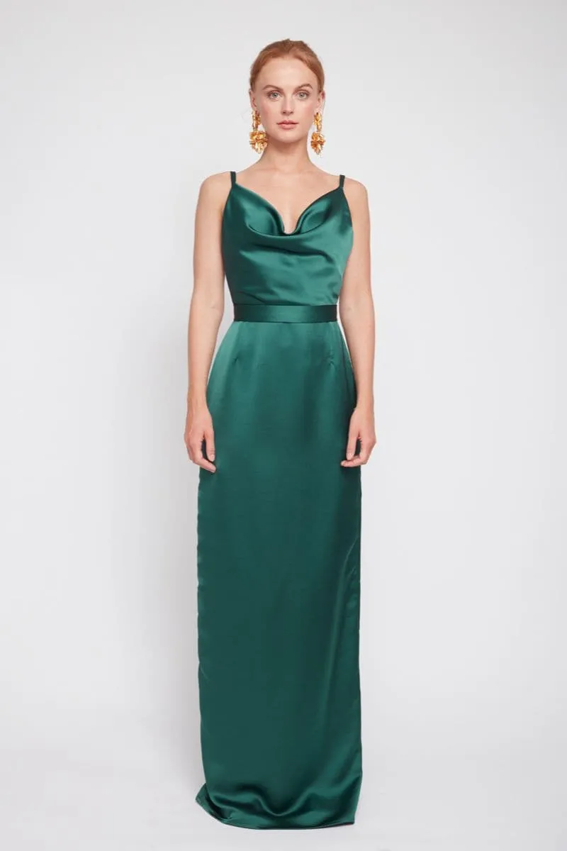 AMILA DEEP GREEN BACKLESS MAXI DRESS