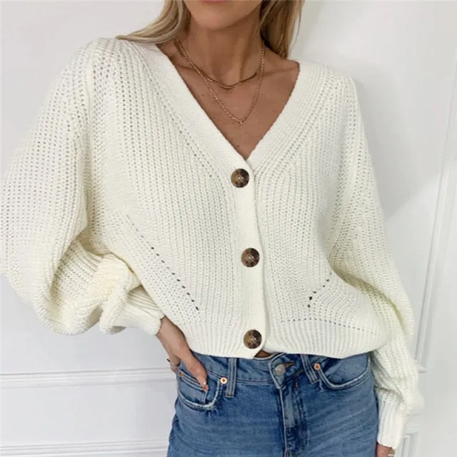 Amy Fashion - Cardigan Ladies V-neck Long Sleeve Sweater