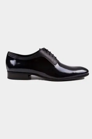 Black Patent Leather Lace-Up Oxford Tuxedo Shoes