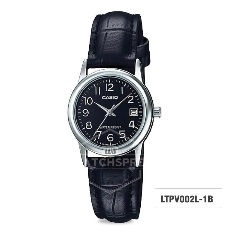 Casio Ladies' Standard Analog Black Leather Strap Watch LTPV002L-1B LTP-V002L-1B