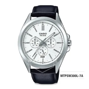 Casio Men's Multi-Hands Series Black Genuine Leather Band Watch MTPSW300L-7A MTP-SW300L-7A