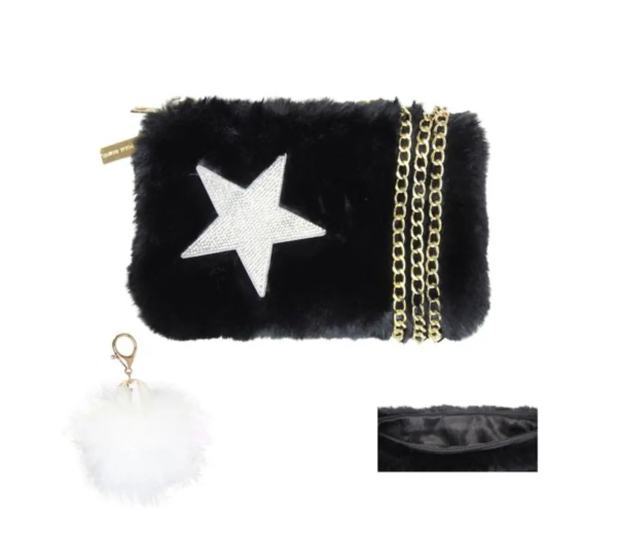 Childrens:  Heart Faux Fur Purse with gold chain