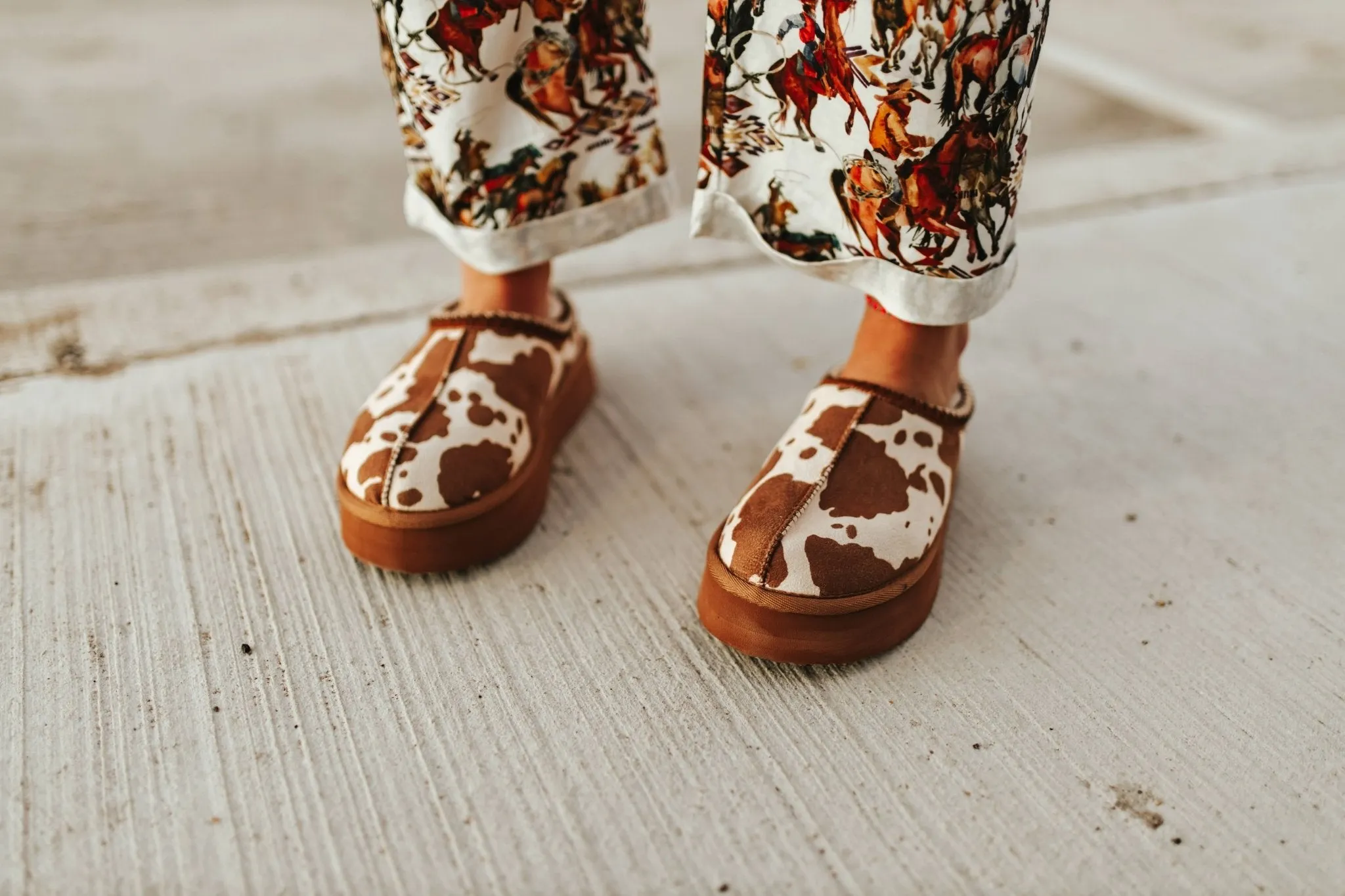 Cow Print Platform Slippers