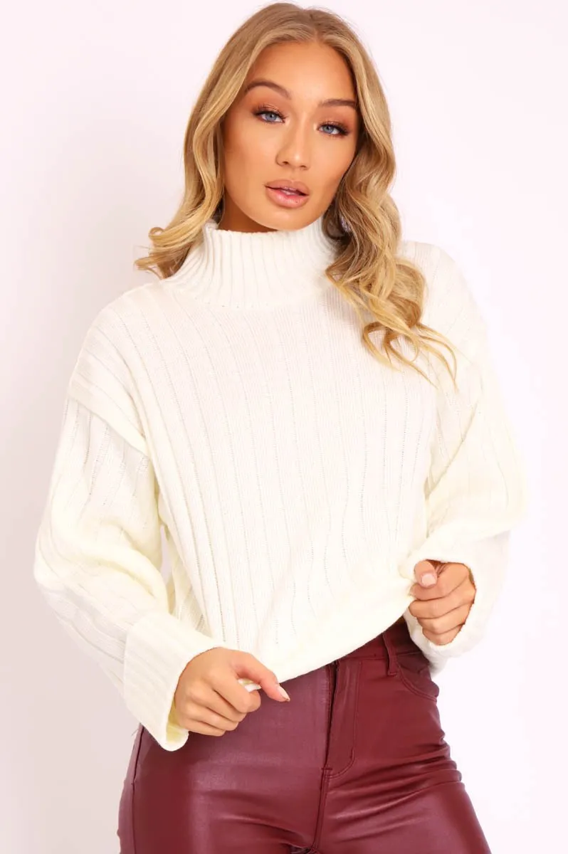 Cream Knit High Neck Jumper - Jaelynn