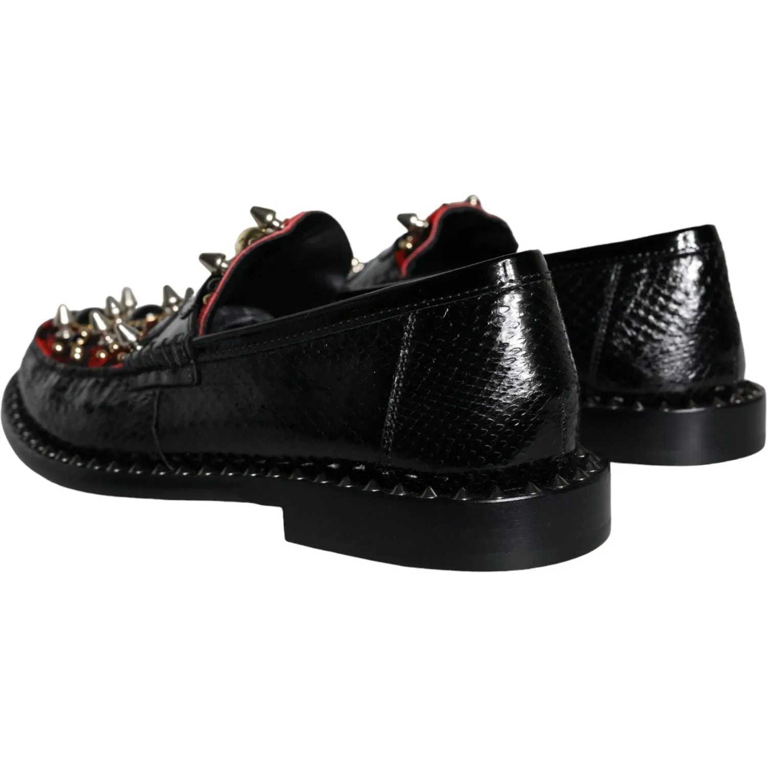 Dolce & Gabbana Black Leopard Print Studs Leather Loafers Shoes