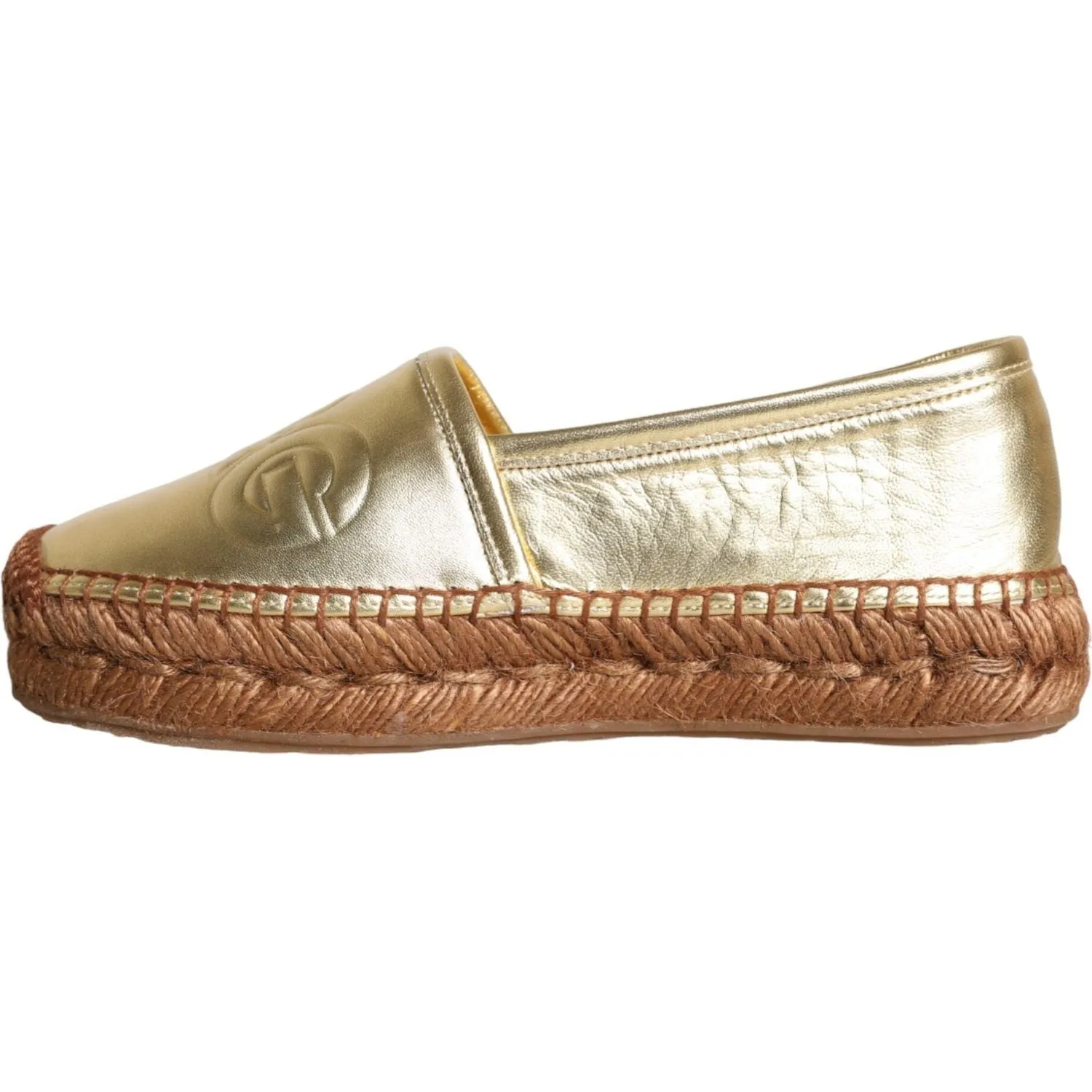 Dolce & Gabbana Gold Leather Loafers Flats Espadrille Shoes