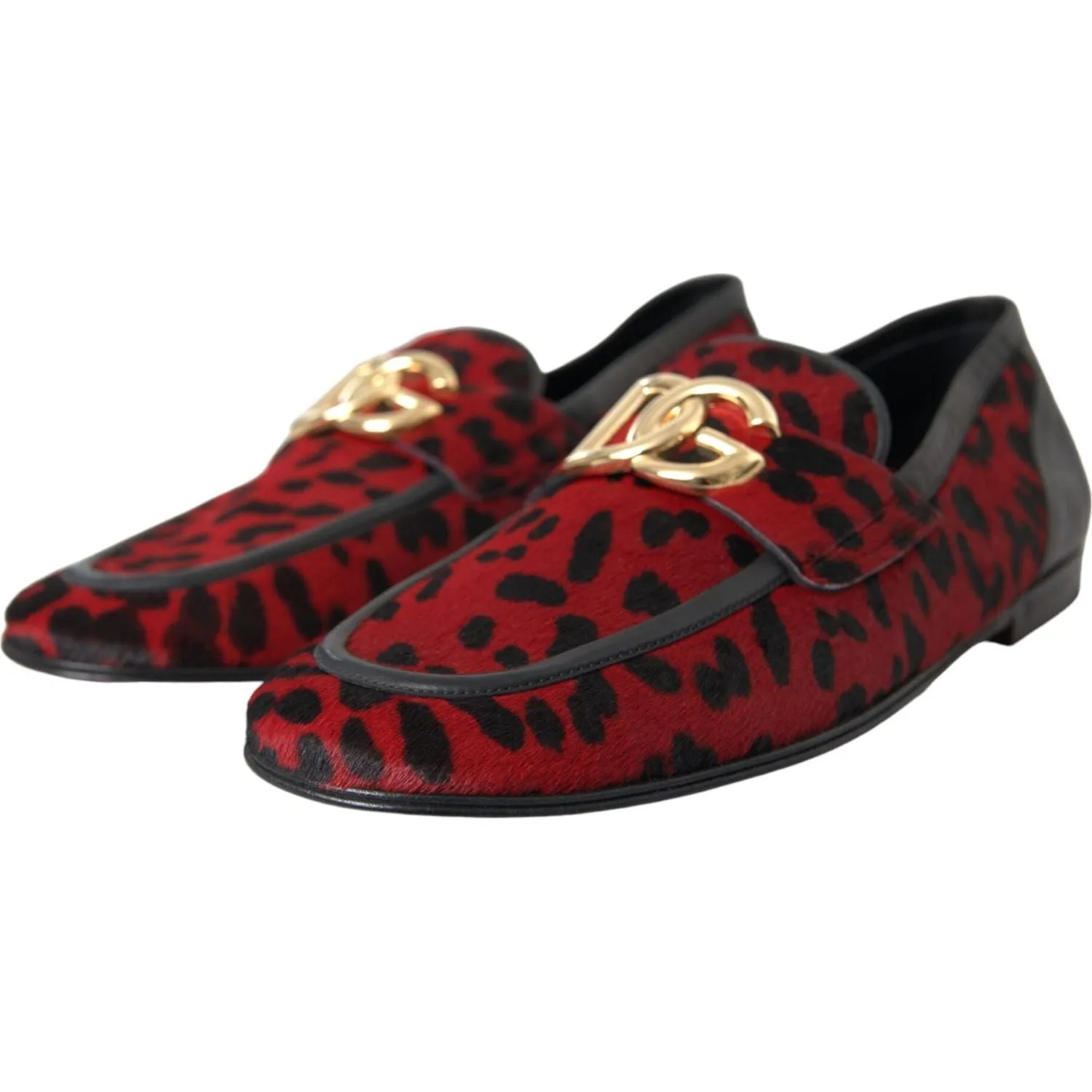 Dolce & Gabbana Red Black Leopard DG Loafers Formal Men Shoes