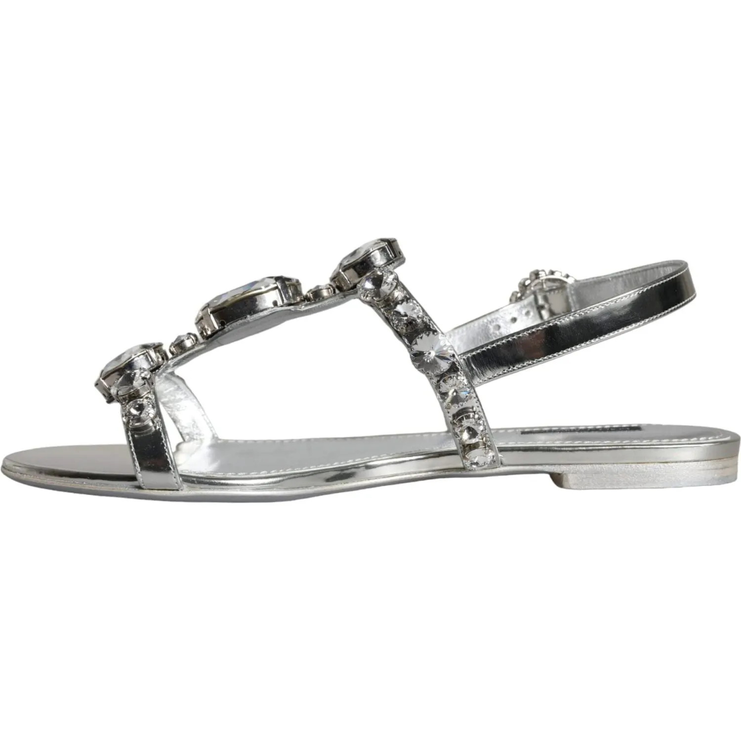 Dolce & Gabbana Silver Crystal Sandals Flats Flip Flops Shoes