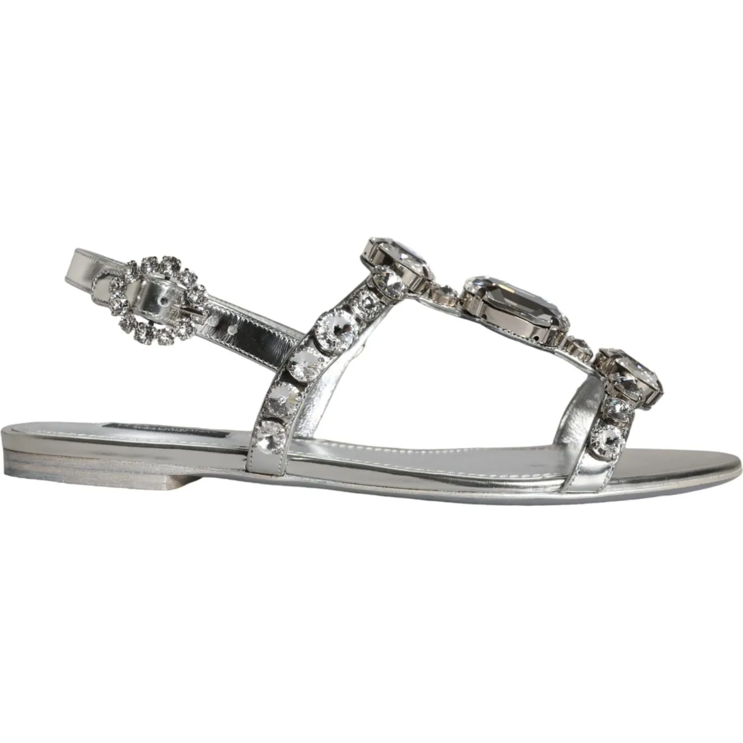 Dolce & Gabbana Silver Crystal Sandals Flats Flip Flops Shoes