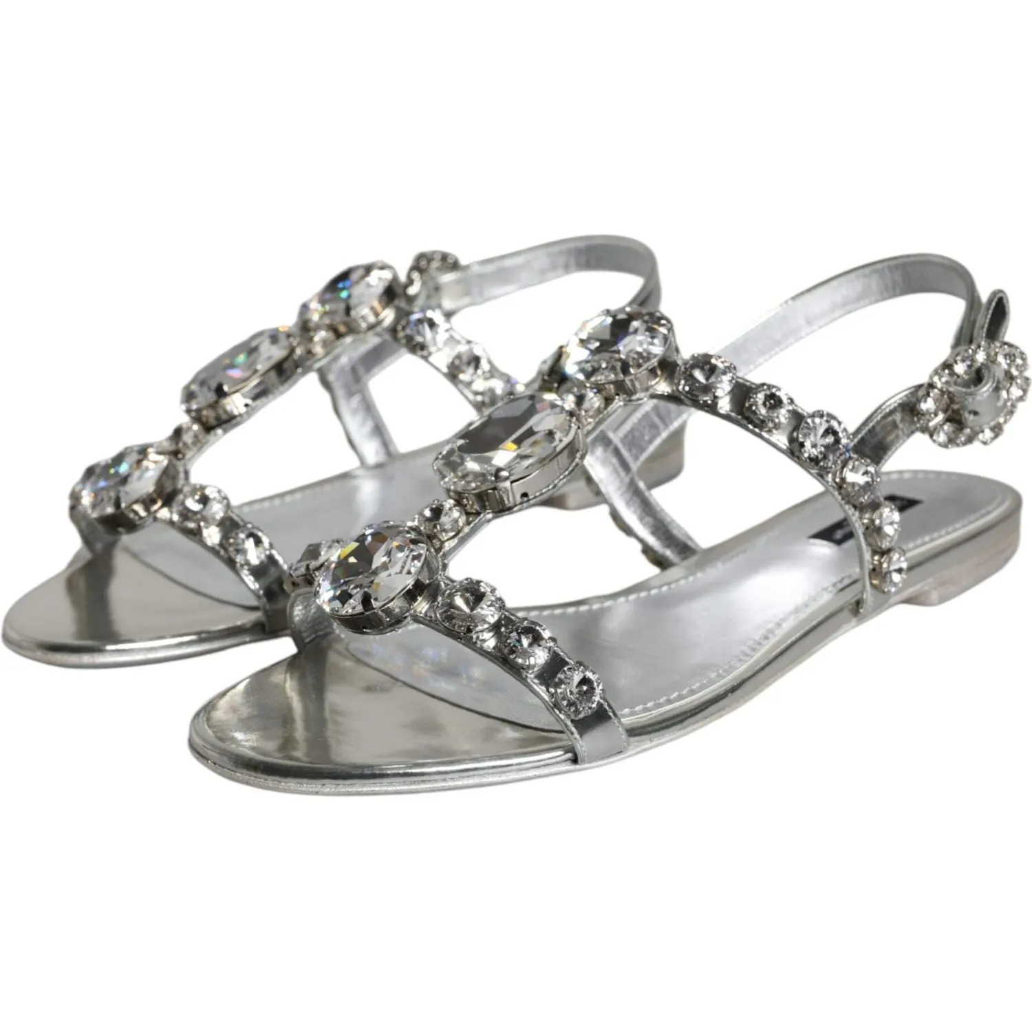 Dolce & Gabbana Silver Crystal Sandals Flats Flip Flops Shoes