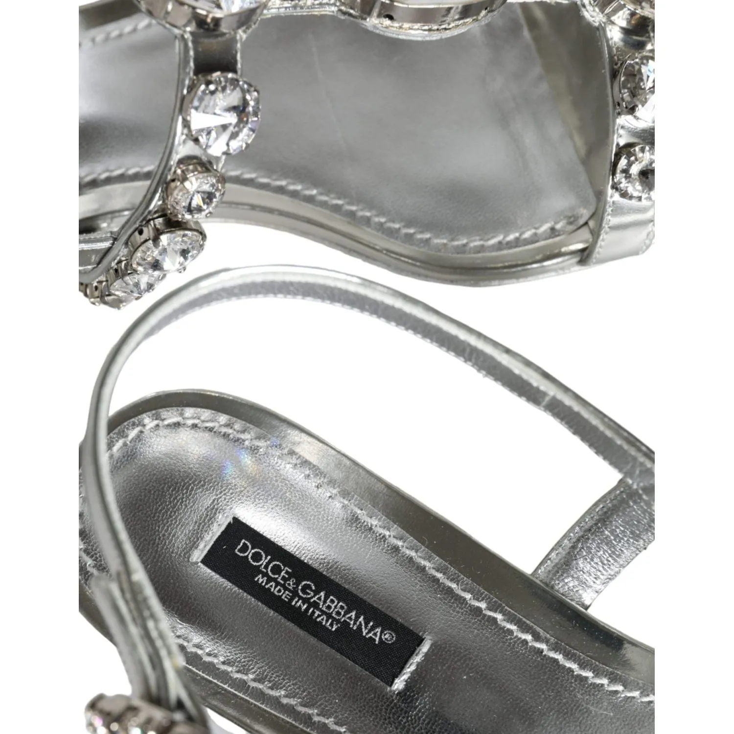 Dolce & Gabbana Silver Crystal Sandals Flats Flip Flops Shoes