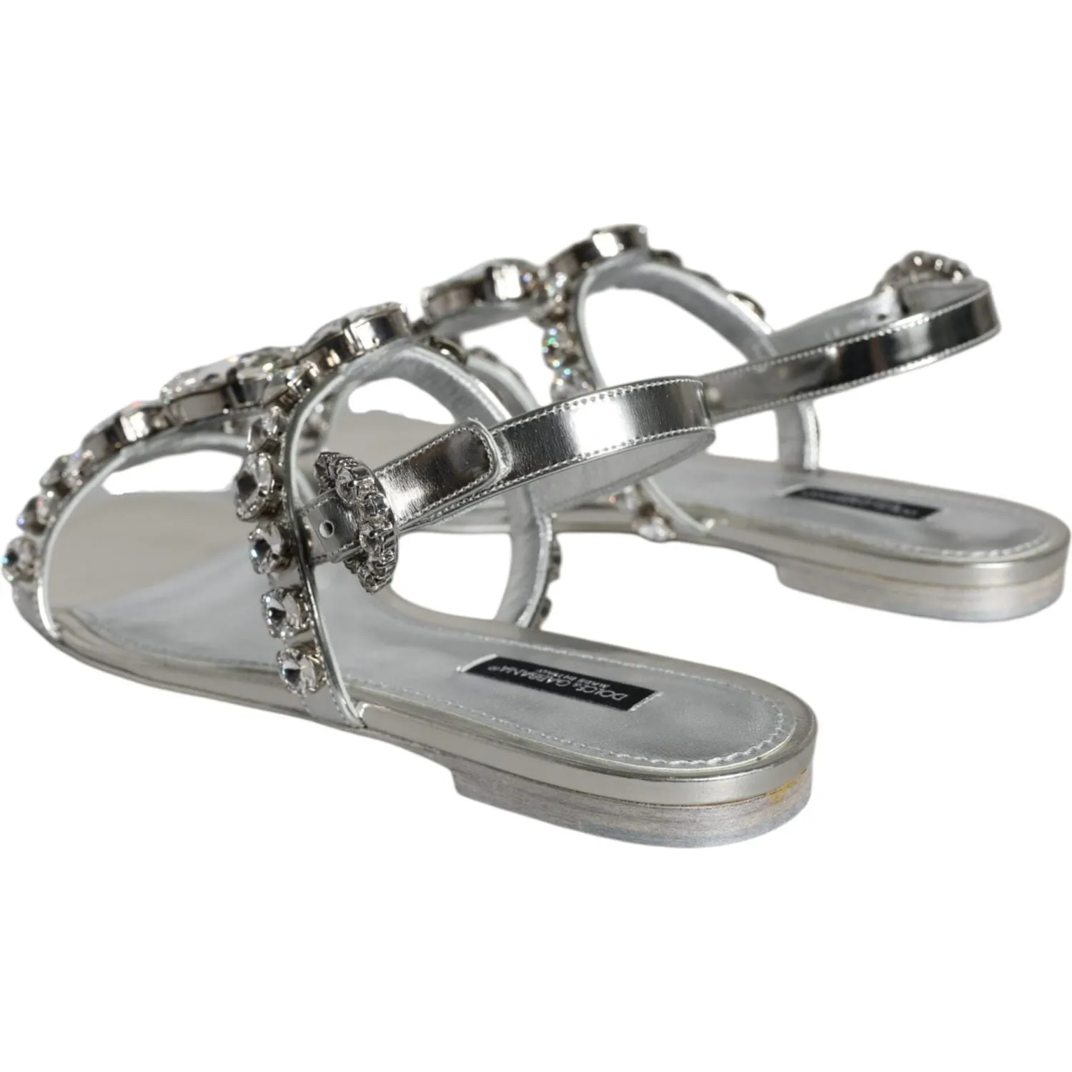 Dolce & Gabbana Silver Crystal Sandals Flats Flip Flops Shoes