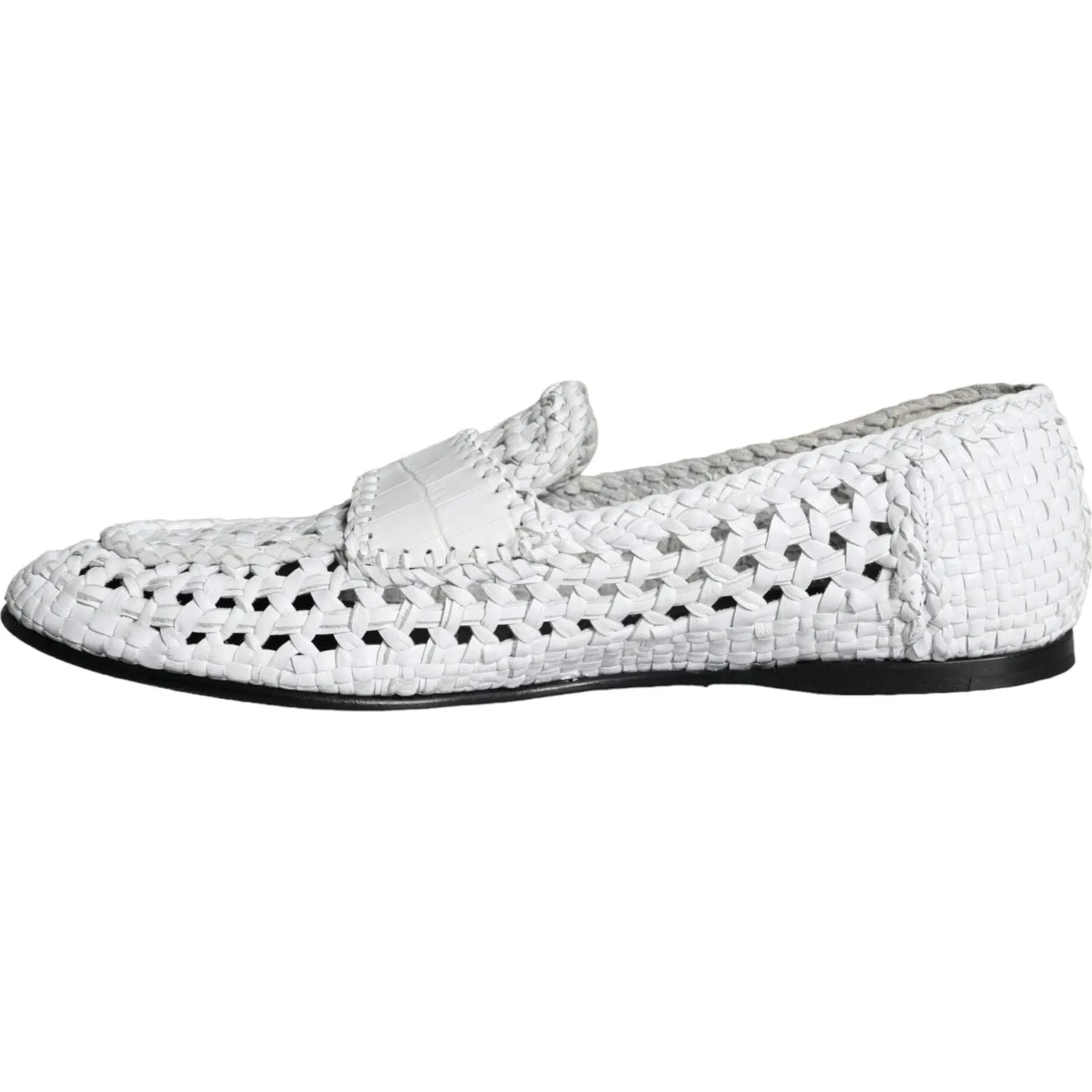 Dolce & Gabbana White Woven Leather Slip On Loafers Men Shoes