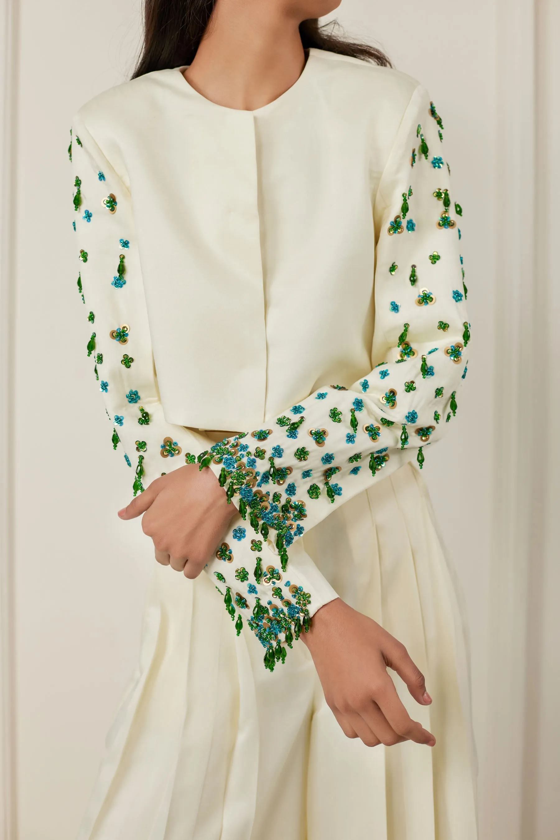 Embellished Jacket With Pleated Pants Co-ord