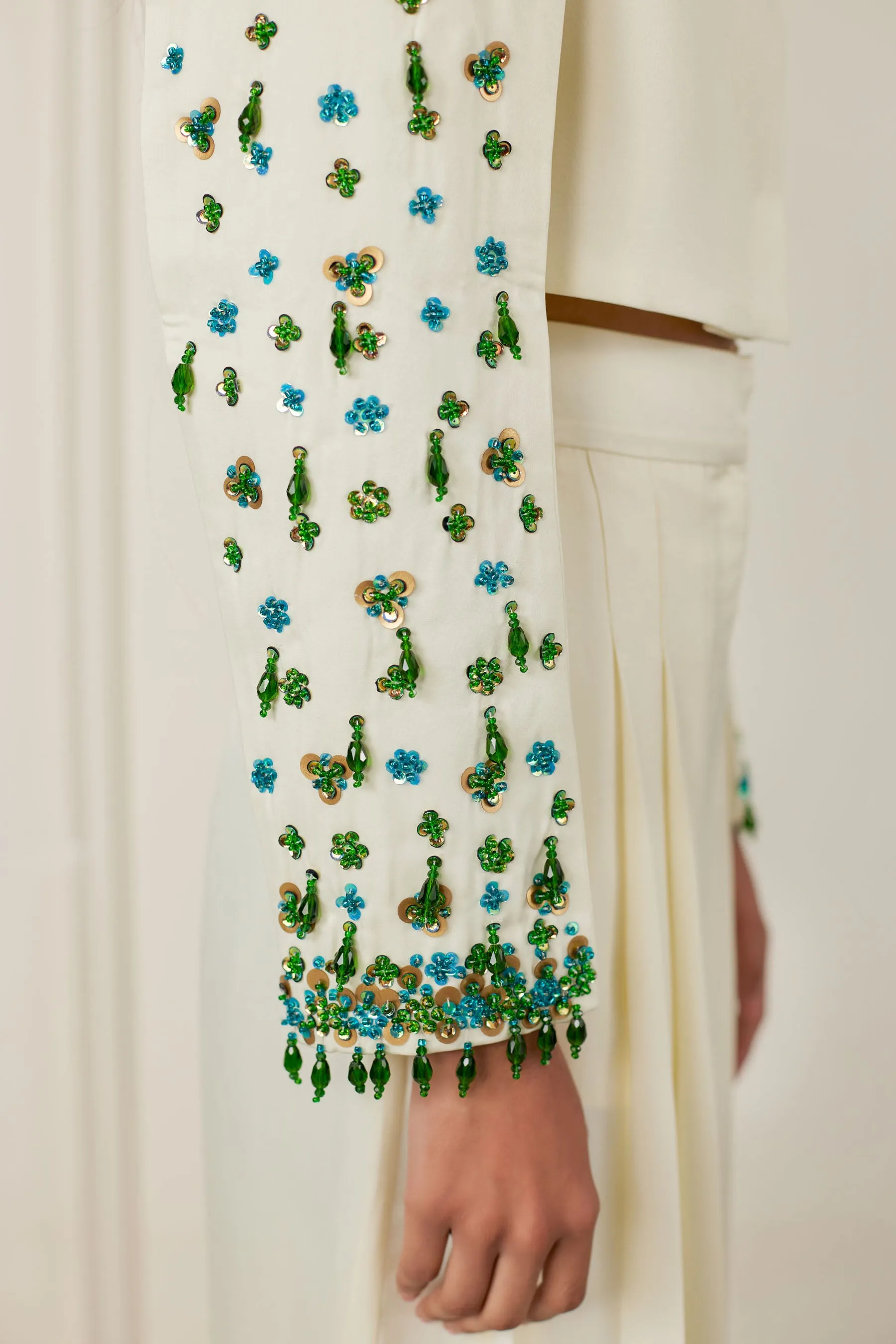 Embellished Jacket With Pleated Pants Co-ord