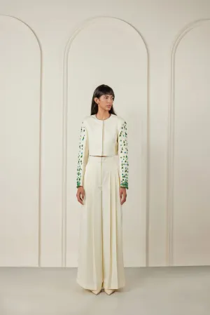 Embellished Jacket With Pleated Pants Co-ord