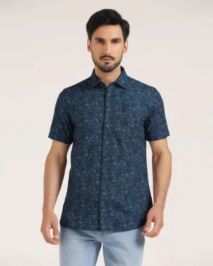 Formal Half Sleeve Blue Printed Shirt - Terry