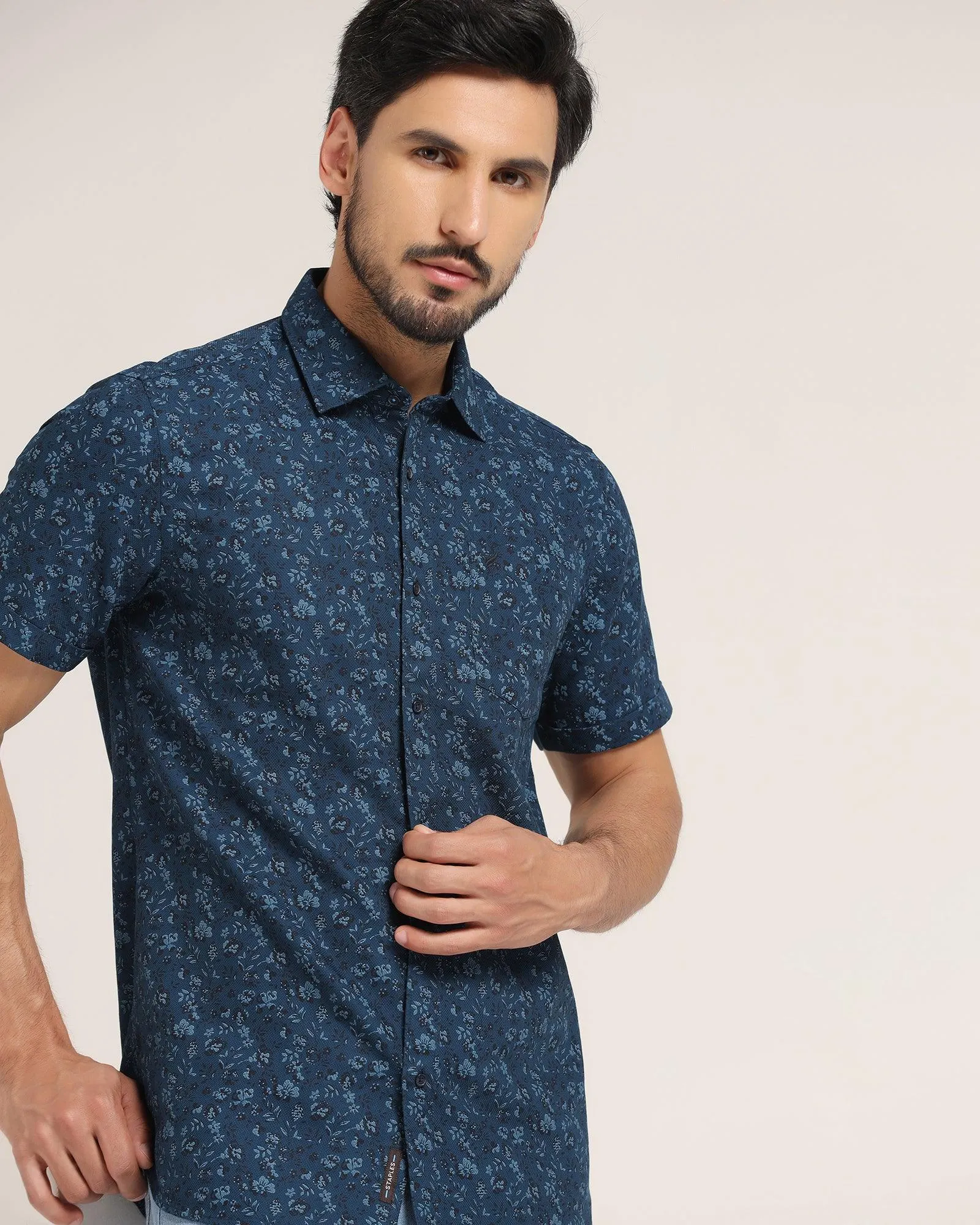 Formal Half Sleeve Blue Printed Shirt - Terry