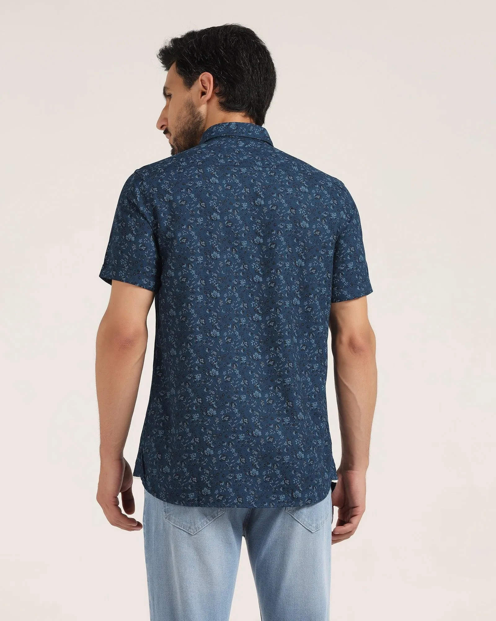 Formal Half Sleeve Blue Printed Shirt - Terry