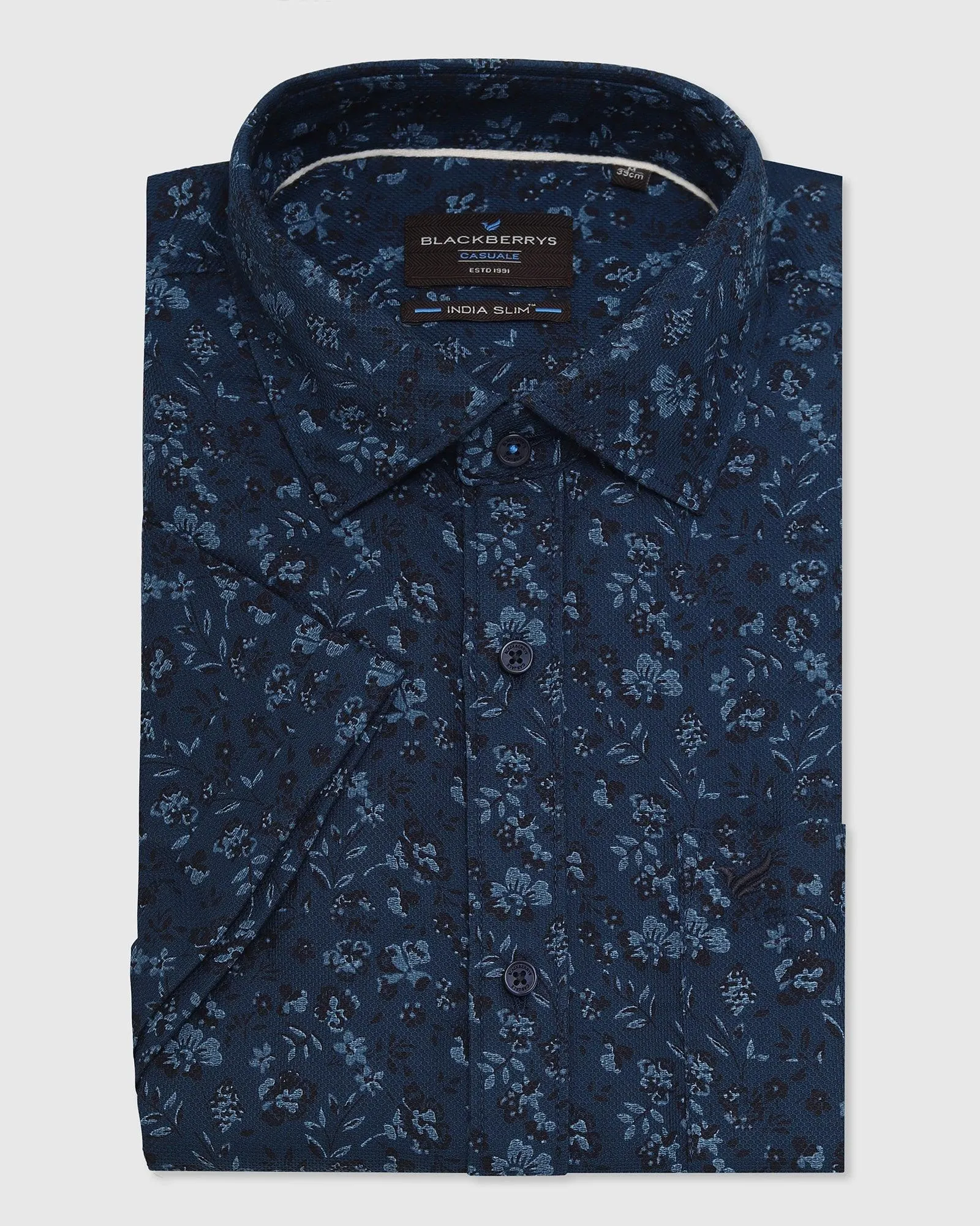 Formal Half Sleeve Blue Printed Shirt - Terry