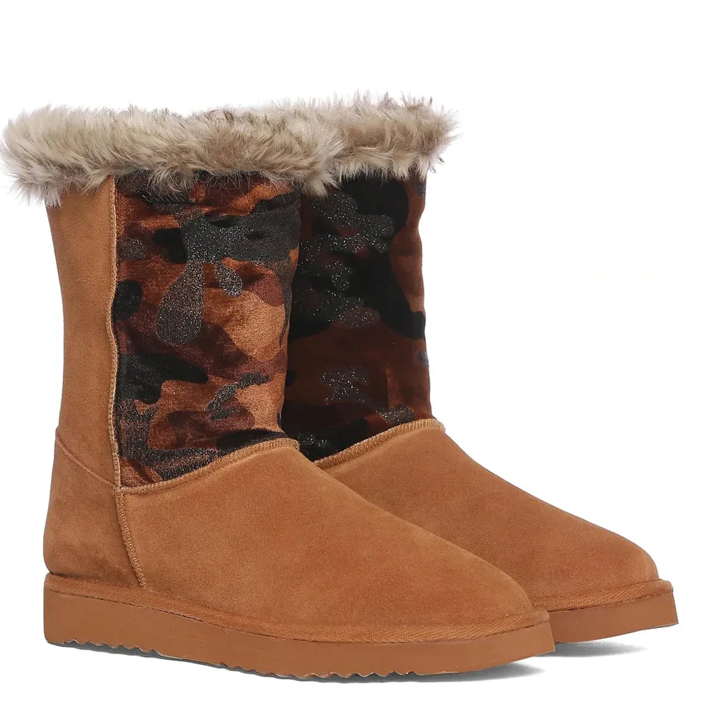 Honora Tan Camo Italian Fabric-Leather Snug Boots