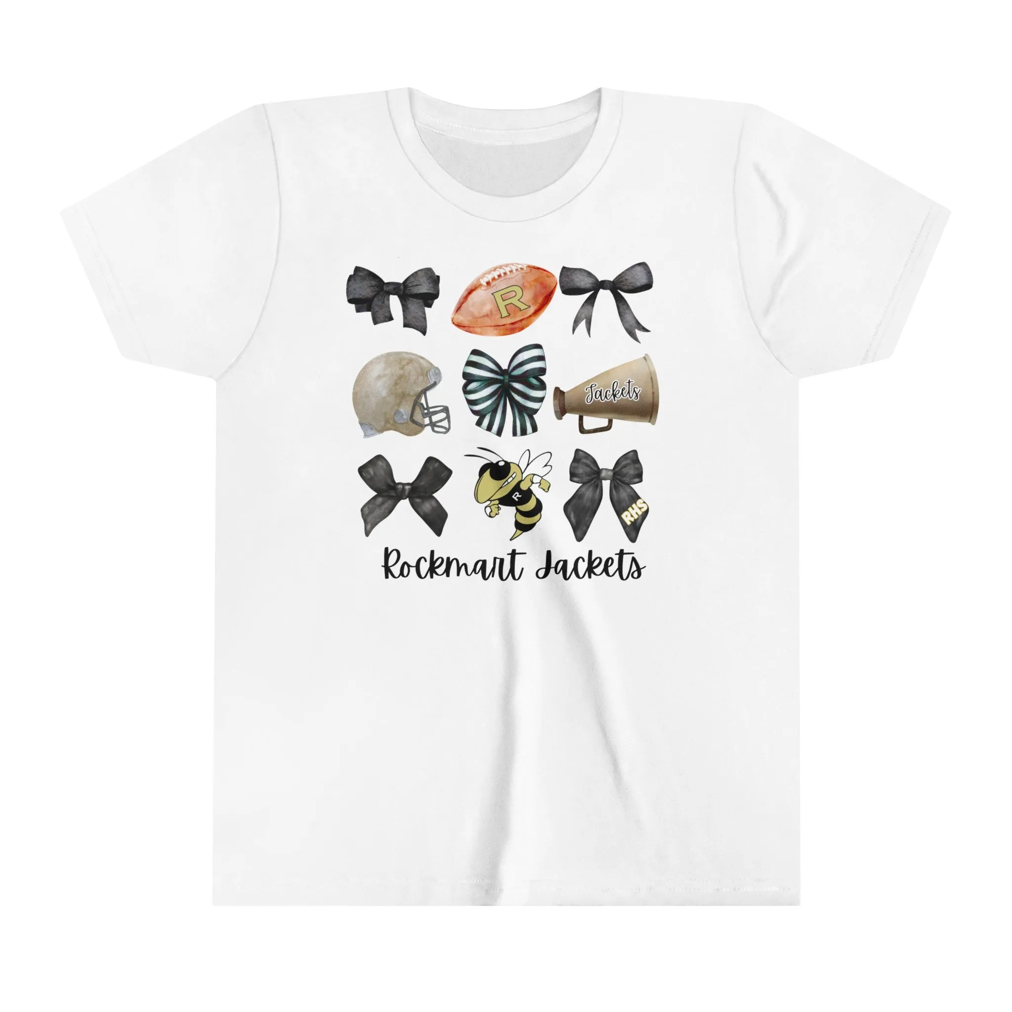 KIDS Rockmart Jacket Bow Football & Cheer Bella Canvas Youth Short Sleeve Tee