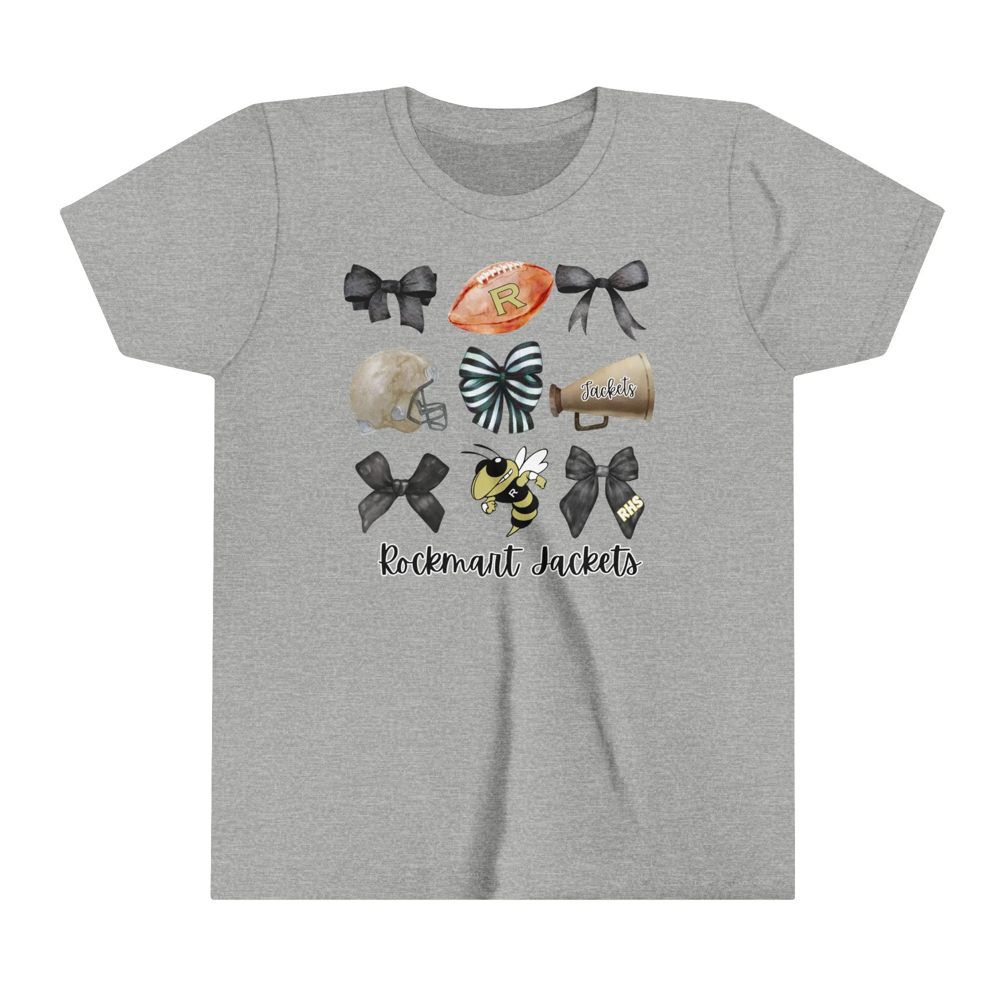 KIDS Rockmart Jacket Bow Football & Cheer Bella Canvas Youth Short Sleeve Tee