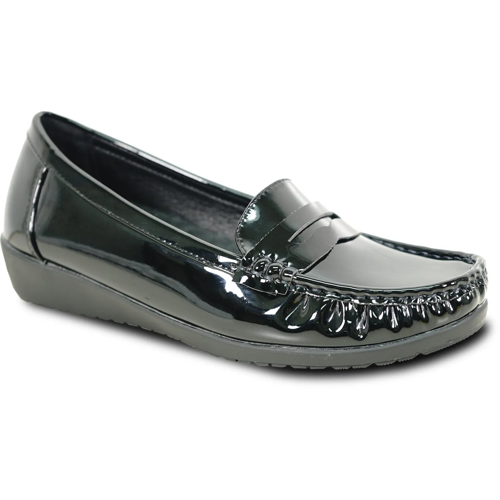 KOZI Women Comfort Casual Shoe ML3254 Wedge Slip-On Loafer Black Patent