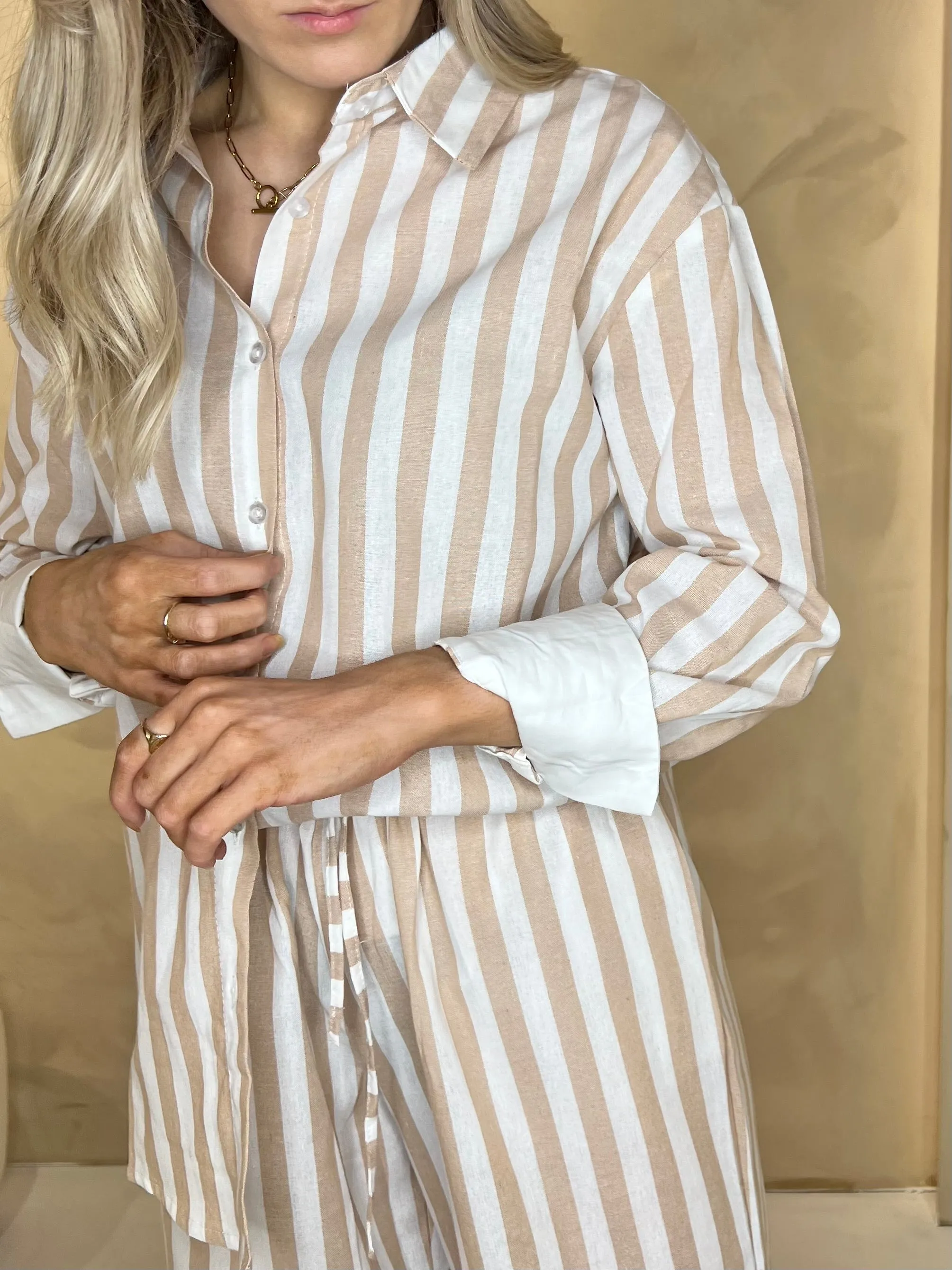 Pinstripe Shirt - Beige