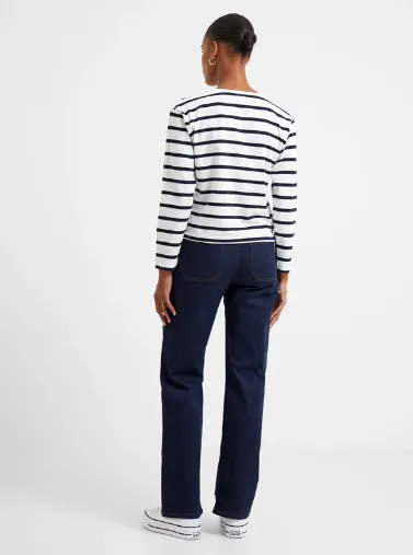 Rallie Stripe Slash Neck Top - White/Marine