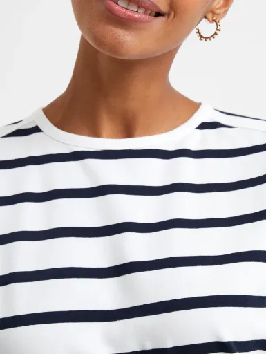 Rallie Stripe Slash Neck Top - White/Marine