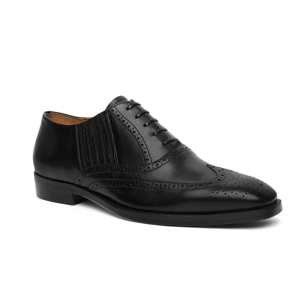 Saint Vincenzo Black Leather Square Toe Lace Up Décor Shoes