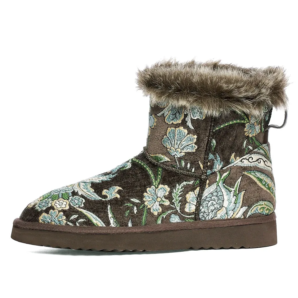 Saint Winifred Floral Embroidered Grey Fabric Snug Boots