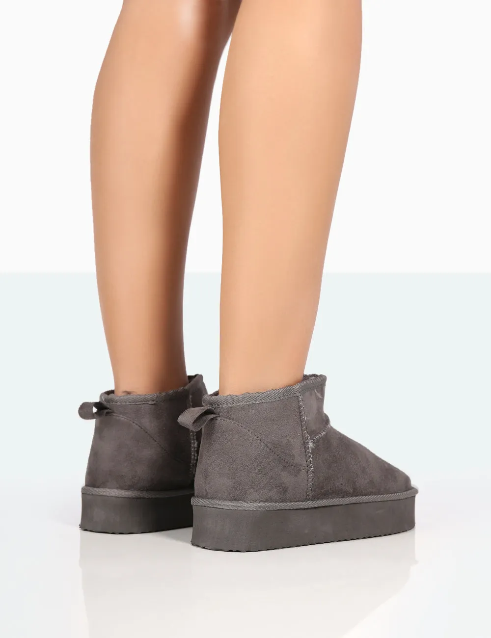 Shorty Grey Faux Suede Ultra Mini Chunky Ankle Boots