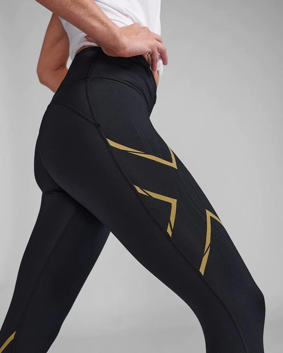 Women's 2xu light speed mid rise compression women's cycling tights (black/gold reflective)